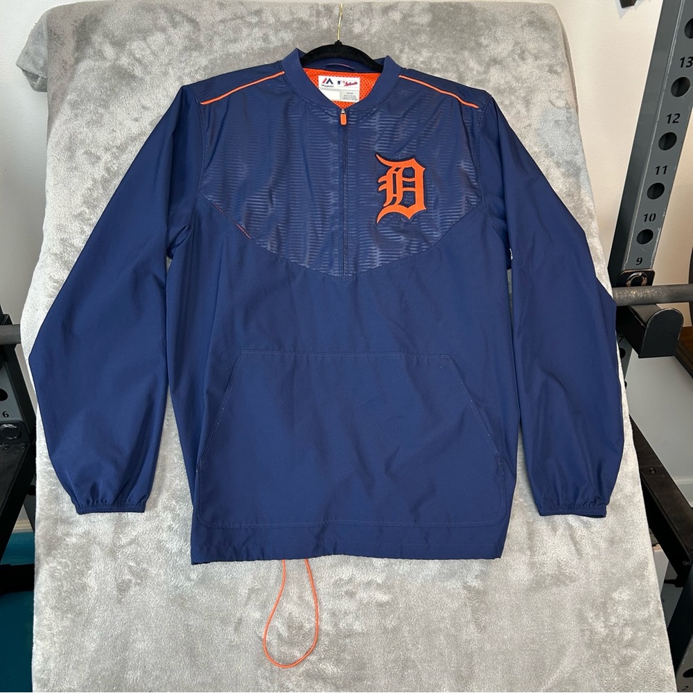 Detroit Tigers MLB Authentic 1/4 Zip Windbreaker Jacket Color Blue Men’s Small S